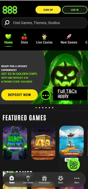 Мобильная версия 888 Casino в браузере смартфона: поиск игр и разделы